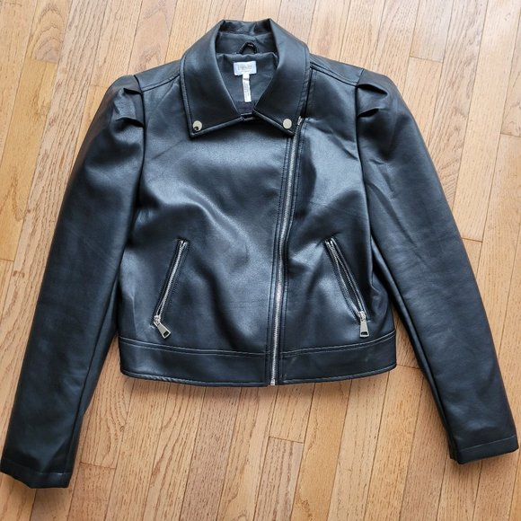 LAUNDRY by Shelli Segal Black Faux Leather Biker Jacket M - Picture 1 of 15